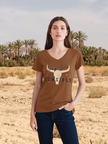 Western Country Shirt for Women Cowgirl Cartoon Boots V Neck Short Sleeve Tops Vintage Cowboy Graphic Tees2