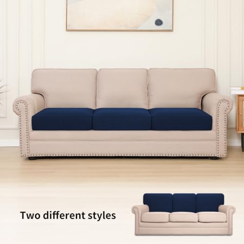 Image of Easy-Going Stretch Individual Oversized Couch Cushion Cover Sofa Seat Furniture Protector Sofa slipcover Soft Flexibility with Elastic Bottom (3 Cushion XL Sofa, Navy)