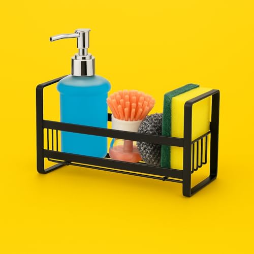 Image of Dangfly Wall Mounted Self-Adhesive Bathroom Shelf /Kitchen Rack & Holder /Soap Holder /Sponge Holder /Storage Organizer Rack /Sink Organizer (Material- Metal Powder Coated Finish, Black, Pack of 1)