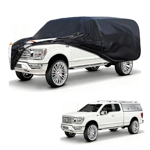 Image of Truck Cover with Camper Shell Topper, Universal Fit Ford F-Series,Chevy Silverado,Dodge Ram, GMC Sierra and Toyota Tundra etc, Truck Cover Waterproof All Weather with Door Zipper(Length:228 to 242 in)