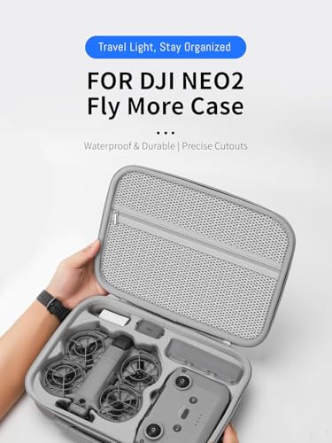 Image of M.G.R.J Carrying Case for DJI Neo 2 Drone, Waterproof & Anti-Slip Portable Shoulder Bag for DJI Neo 2 Fly More Combo Drone and Compatible with RC-N3 /RC-N Remote Controller (Hard|PU Leather|Grey)