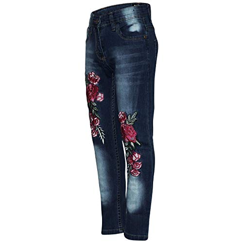 A2Z Kids Girls Stretchy Jeans Designer Rose Embroidered Denim Pants Trousers Jegging3