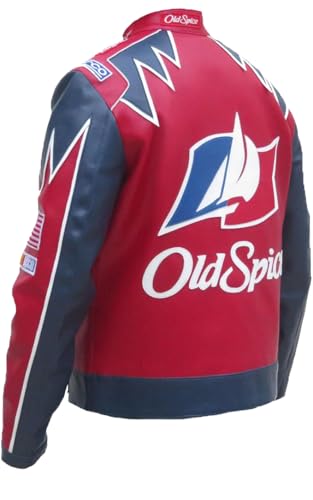 Men's Ricky Bobby Old Spice Racing Faux & Real Leather Jacket - Ricky Bobby Halloween Talladega Nights Inspired Moto Jacket3