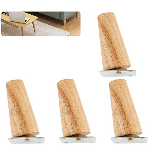 Patas de madera iraza de madera maciza, 4 unidades, patas cónicas de repuesto para muebles con placas de montaje y tornillos para sofá, cama, armario, silla (patas inclinadas, 20 cm)