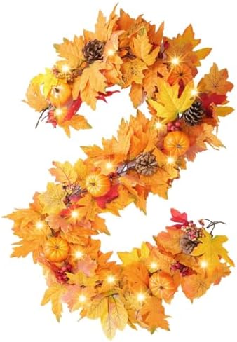 Fall Decor - 6Ft Fall Garland for Mantle with Lights, Artificial ...