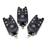 Karlak Alarma de mordida, 3 alarmas LED azules para caña de pescar, resistente al agua, tono ajustable, sensibilidad de volumen, alerta de sonido