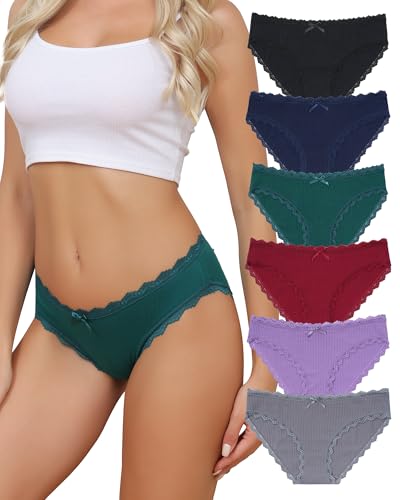 Image of Aijolen Women's Cotton Bikini Underwear Soft Low Waist Panties Cheeky Lace Underpants S-XXL