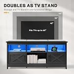 YITAHOME TV Stand for 65 Inch TV, Entertainment Center with LED Light and Power Outlet, Farmhouse TV Cabinet, Television Stands for Living Room, Black