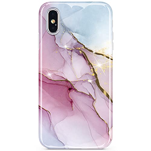 JIAXIUFEN Compatible with iPhone X iPhone Xs Case Gold Electroplated Glitter Marble Slim Shockproof TPU Soft Rubber Silicone Cover Phone Case for for iPhone X iPhone Xs - Purple Blue