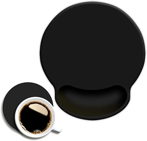 DOOKE Alfombrilla de ratón ergonómica con soporte para muñeca, almohadilla de muñeca con posavasos, base de goma antideslizante para computadora,