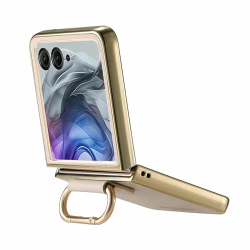 Image of for Motorola Razr 50 Ultra 5G Case Electroplating Leather Coated PC Phone Cover with Spring Ring Buckle Kickstand - White