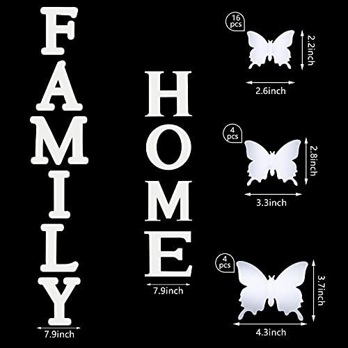 Outus 3D Family Home Sign Letters Living Room Decor Family Rustic Farmhouse Wall Decor Acrylic Mirror Decorative Butterfly Mirror Wall Sticker Decals For Living Room Bedroom Kitchen (Silver) #TOP2