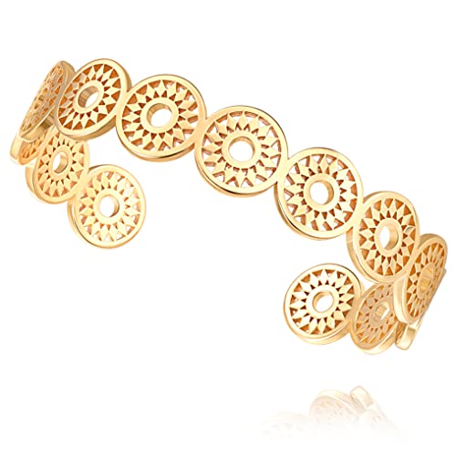 POTESSA Cuff Bangle Bracelet for Women Boho 18K Gold Plated Sunflower Chunky Open Cuff Bracelet