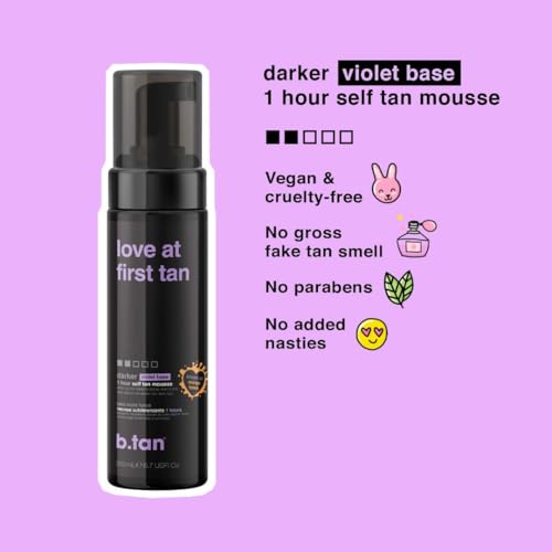 Image of b.tan Violet Self Tanner Mousse Bundle | Love At First Tan - Best, 1 Hour Express Sunless Tanning Foam, Cancels Orange Tones, Dark Bronzing Glow, No Fake Tan Smell, Face & Body, 6.7 Fl Oz, Pack of 2