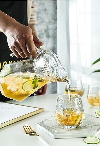 Image of Diamond Water and Juice Glasses Set of 6 350ML and 1.4 Liter Water Jug 1 Piece,Transparent Glass and Jug Set for Dining Table,Party,Gift Set,All pourpse use (7 Piece) (MT-11)