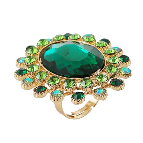 Vintage Rhinestone Glass Finger Rings,Fashion Crystal Adjustable Open Wrap Knuckle Ring Boho Big...