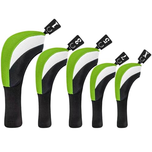 Housses de tête de golf pour bois 5 pièces, col long, ensemble mailles avec étiquettes interchangeables