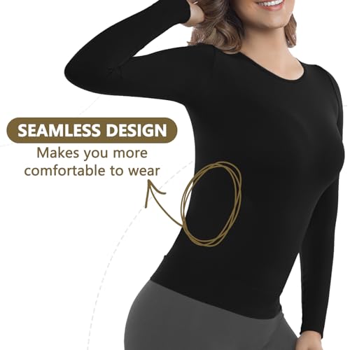 +MD Womens Compression Slimming Shirts and Undershirts for Tummy Waist and Bust Long Sleeves Thermal Underwear Round Neck3