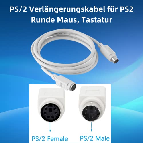 Aukson R22 PS/2 Stecker auf PS/2 Buchse Maus- und Tastaturverlängerungskabel, PS/2 Verlängerungskabel für PS2 Runde Maus, Tastaturverlängerung 130cm