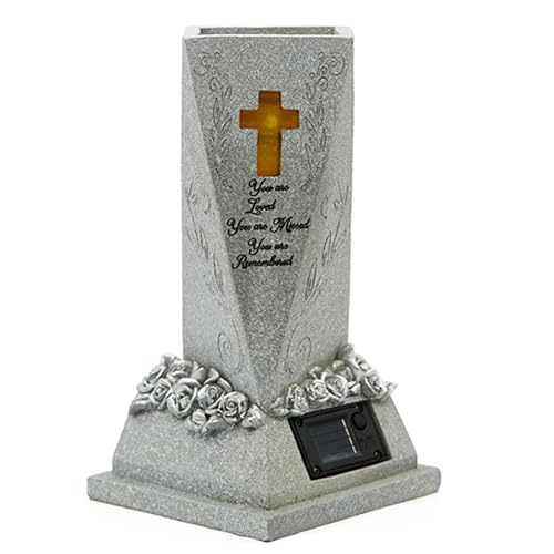Cemetery Grave Vase – Solar Lamp Memorial Ornament, Decorative Flower Holder for Graveside, Durable Waterproof Construction for Outdoor Display | Lawn Garden Statue, Courtyard tributes Decor