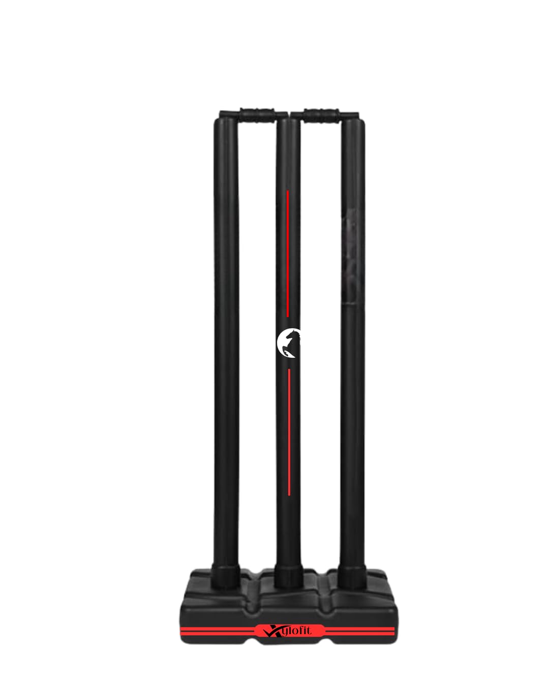Heavy Black Cricket Stumps | Plastic Wickets Set with 3 Stumps + 2 Bails + 1 Stand | Full Size Wickets | for Cricket Ground, Tournament Wicket | Black (Black with Red Lines)-image-32