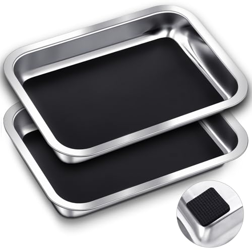 Image of Conelist 2 Set 12.2 x 8.27 Inch Stainless Steel Dissection Pan with Wax and Rubber Nonslip Mat, Reusable Classroom Dissecting Pan, Laboratory Tray for Biology Lab, Science Education Supplies (Black)