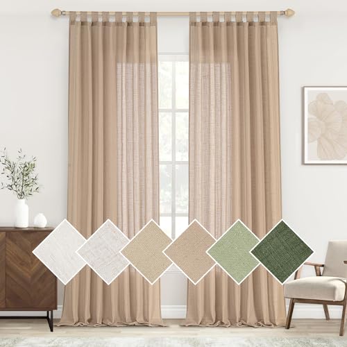 Woaboy Cortinas de Lino Visillo Translúcido Cortinas Dormitorio Modernas Decorativas para Ventana Salón Habitación 2 Piezas 140x245cm Trigo