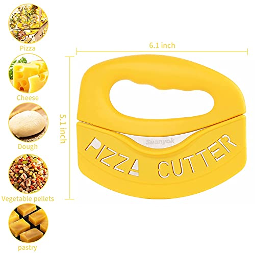 Suanyok Premium Pizza Cutter Food Chopper-Super Sharp Blade Stainless Steel Pizza Cutter Rocker Slicer with Protective Sheath Multi Function Pizza Knife Kitchen Tools,Dishwasher Safe (Yellow) - Thumbnail 4