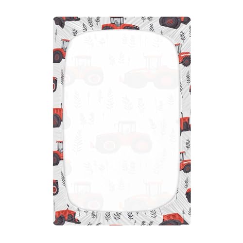 Image of Farm Tractor Red Crib Sheets Soft Breathable Fitted Baby Crib Sheets Mattress Cover for Girls Boys, 52 inch x 28 inch x 9 inch