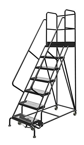 Image of Tri-Arc KDSR107242-D3 7-Step 30 inch Deep Top Steel Rolling Industrial & Warehouse Ladder with Handrails, 24 inch Wide Grip Strut Tread