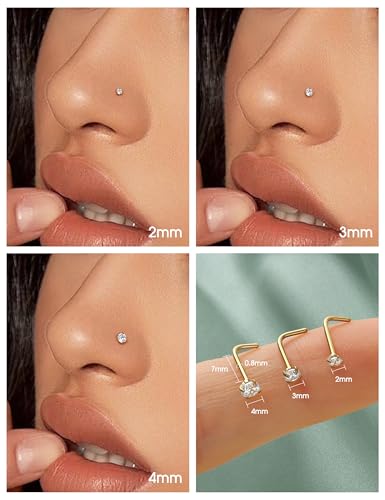 Besteel Gold Plated Nose Rings for Women - 14K Gold Filled Hypoallergenic Surgical Steel Nose Ring Hoops 20G CZ Screw L Shaped Nose Studs Nose Piercings Jewelry for Women Men4