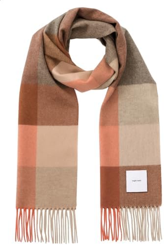 （11:30時点） [matti totti] Apricot × Brown カシミヤ マフラー カシミア マフラー 大判 厚手 レディース チェック柄 チェック ストール 100 女性 ロング リバーシブル カシミヤマフラー カシミアマフラー ギフト プレゼント B0011B-30