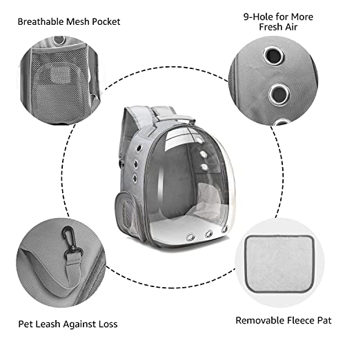 Image of The Pets Company Transparent Capsule Breathable Airline-Approved, Ventilate Carrier Backpack for Travel, Hiking and Outdoor for Cats & Kittens - Silver Grey