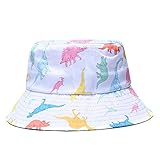 Quanhaigou Unisex Sun Hats, Fashion Beach Bucket Hat for Men Women,Summer Outdoor Boy's Girls Boonie Cap Breathable Packable (White Dinosaur)
