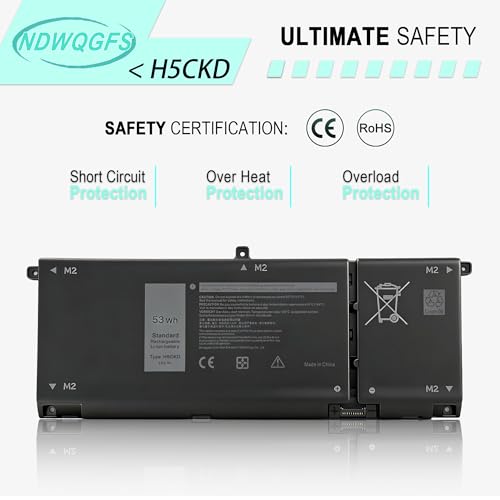 Image of 53WH H5CKD Battery Replacement for Dell Inspiron 5400 5406 7405 7300 7500 7306 7506 2-in-1 Silver 5300 5301 5501 5502 5508 5509 5401 5402 5408 5409 Series Latitude 3410 3510 Vostro 5300 5301 7T8CD