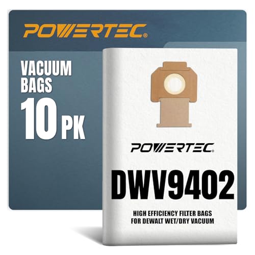 Image of POWERTEC DWV9402 10 PK Fleece Bags for Dewalt 8 & 10 Gal DWV010, DWV012, DWV015 Dust Extractor, Replacement Shop Vacuum Bags, Filter Bags for Dewalt (75029-P2)