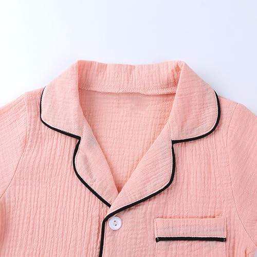 Kids Cotton Linen 𝐏a𝐣ama Set Short Sleeve Button Down Shirts with Shorts Plain 𝐏ajamas 2 Piece Cute 𝐏𝗝s Loung𝐞wear3