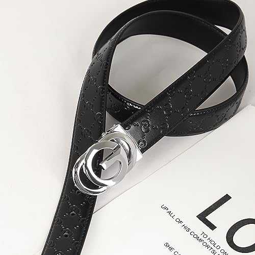 Image of Aurolran Men&Womens Leather Dress Belt Business Automatic Buckle Belt Color-Black Silver Gold