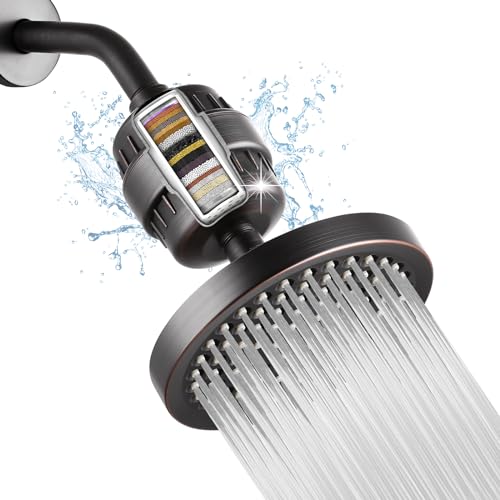 High Pressure Filtered Shower Head Set, 6’’ Rain Shower Filter for Hard Water, Universal Round Showerhead 20 Stage Filtration Removes Impurities for Rejuvenated Skin by Eolax, Oil-Rubbed Bronze by Eolax - Used condition - US$17.73