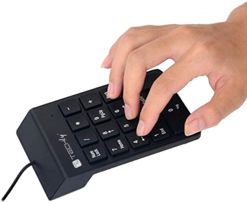 Hand operating the Techly 362794 Mini USB Wired Numeric Keypad