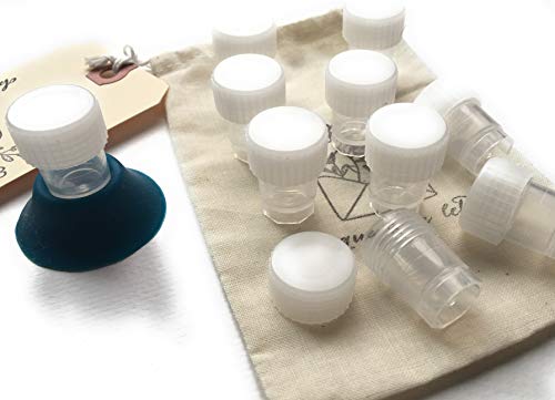 a Set of 10 Dinky Dip Ink Jar 2.5ml w/One Silicon Holder - Calligraphy Inkwells and Dinky Dips with screw-top caps for Calligraphy Pen, Fountain Pen, Feather Quill, and Oblique Pen