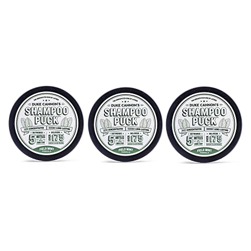 Duke Cannon Supply Co. Shampoo Puck for Men Field Mint Formula Multi-Pack - Eco Friendly, Plastic Free, Solid Shampoo, Super Concentrated, Long-Lasting, TSA Approved Tin, Sulfate-free, 4.5 oz (3 Pack)