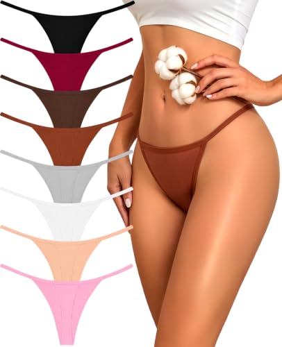 FINETOO 8 Pack Cotton Thongs for Women Sexy G-string Thong Underwear Seamless Low Rise Panties for Ladies Lingerie XS-XXL