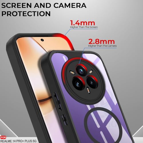 Image of AESTMO Realme 14 Pro Plus 5G Back Cover | 360 Protection | Crystal Clear Hard Back Transparent | Compatible with MagSafe Accessories for Realme 14 Pro Plus 5G (PC+TPU, Black Bumper)