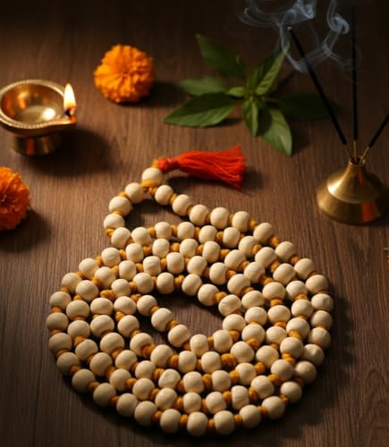 Image of Original Tulsi Japa Mala from Vrindavan Dham | 108+1 Pure Tulsi Wood Beads (22 Inch /7MM Beads) for Meditation & Chanting | ISKCON Style Hindu Spiritual Rosary for Men & Women | Bhakti & Pooja Mala