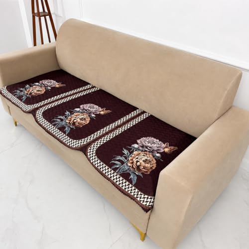 Image of Homerz 'Brooklyn Series' Premium Sofa Cover | Quilted Floral Design | Non-Slip Washable Sofa Protector | Soft Anti Slip Fabric (Ny Brown, 7 (3+2+2) Seater, Only Seat Cover)
