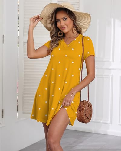 Image of COSSEN Women's Casual T Shirt Dress V-Neck Short Sleeves Swing Dresses Birthday Party Summer Travel Beach with Pocket