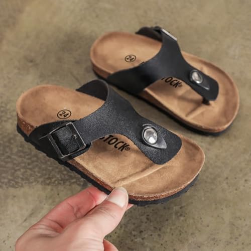 IWIHMIV Boys Girls Cork Footbed Sandals Summer Non Slip Flip Flops Shoes Leather Slip On Slippers with Adjustable Strap4