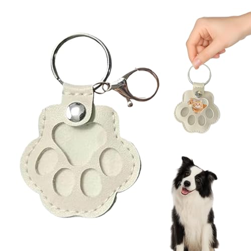 Guhupoy Personalised Dog Fur Keepsake Dog Keyring，Pet Memorial Gift with Leather Paw Pendant for Cats and Dogs, Compact Hair Storage