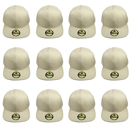 elpishop Plain Blank Flat Brim Adjustable Snapback Baseball Caps Wholesale LOT 12pcs (Khaki)